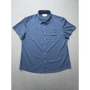Ministry Of Supply Shirt Mens XL Blue Knit Short Sleeve Button Front Casual Tech